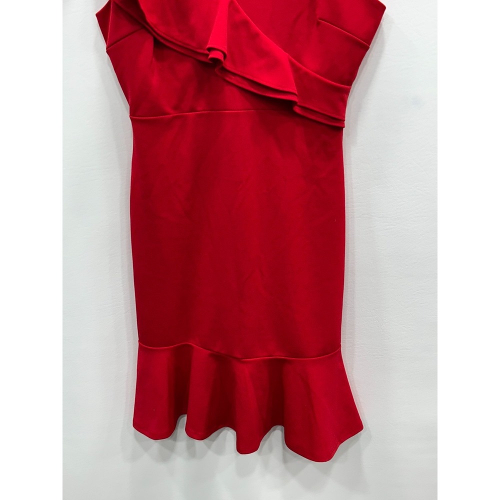 AQUA Ruffle Midi Dress Womens Size Medium Red Asymmetrical Strap Flounce Hem - Picture 4 of 10